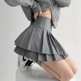 Uniwim Preppy Style Double Pleated Skirt Women Korean Skort Summer Sexy Y2k High Waist Patchwork Solid Mini Skirt A-line Casual