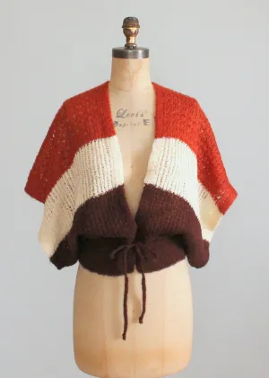 Vintage 1970s Color Block Tie Waist Cardigan