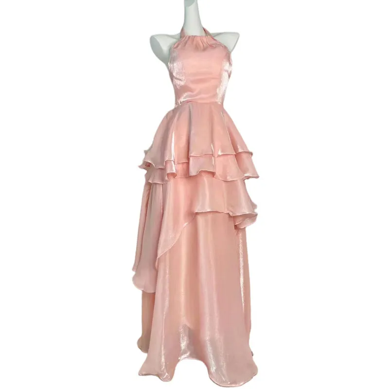Wenkouban dress to impress codeshomecoming dress Streamer Pink Halter Dress Elegant Ruffled Fairy Dress Birthday Backless Dress