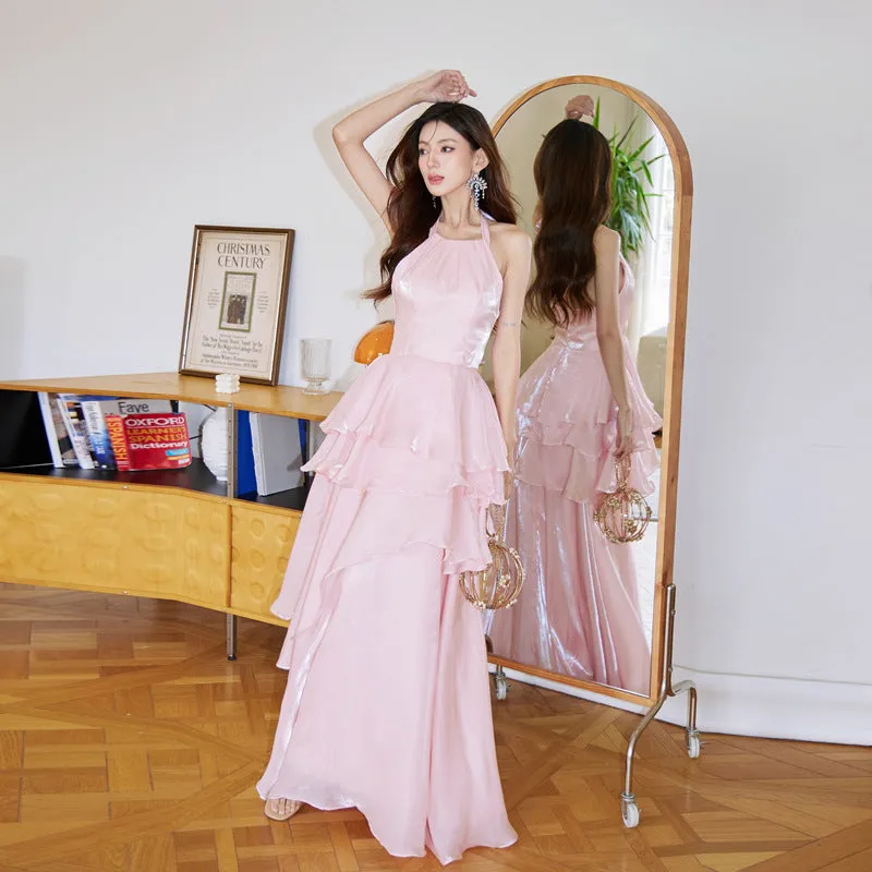 Wenkouban dress to impress codeshomecoming dress Streamer Pink Halter Dress Elegant Ruffled Fairy Dress Birthday Backless Dress