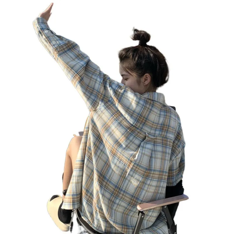 Wenkouban picture day outfit Long Sleeve Plaid Shirt American Retro Loose Spring and Autumn Western Style Small Shirt Mori Women Loose Shirt Coat Women