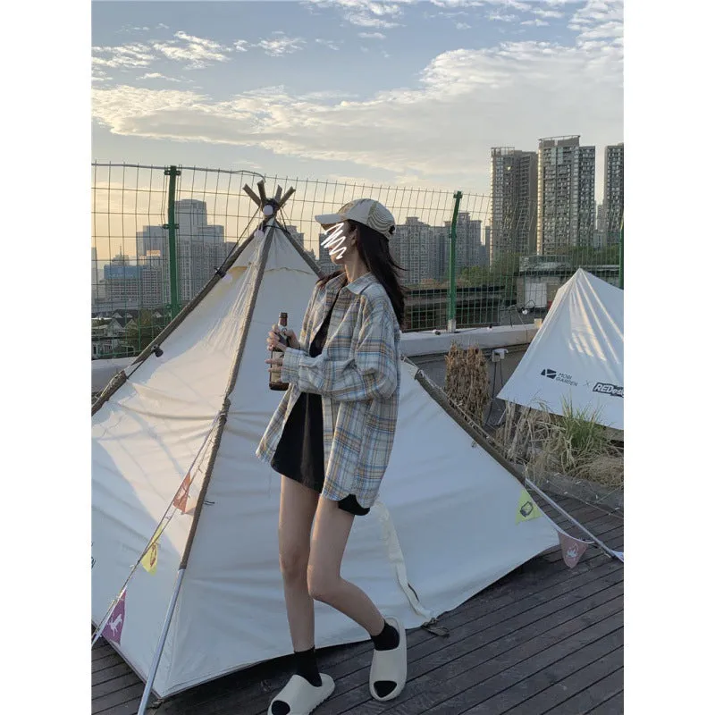 Wenkouban picture day outfit Long Sleeve Plaid Shirt American Retro Loose Spring and Autumn Western Style Small Shirt Mori Women Loose Shirt Coat Women
