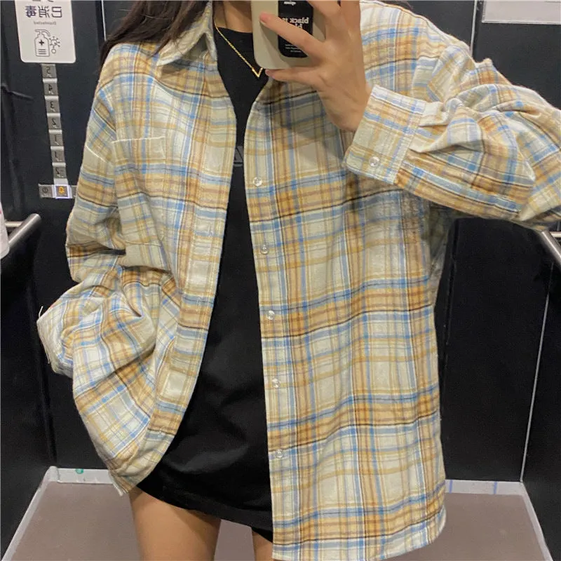 Wenkouban picture day outfit Long Sleeve Plaid Shirt American Retro Loose Spring and Autumn Western Style Small Shirt Mori Women Loose Shirt Coat Women