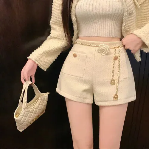 White Tweed High Waist Straight Short