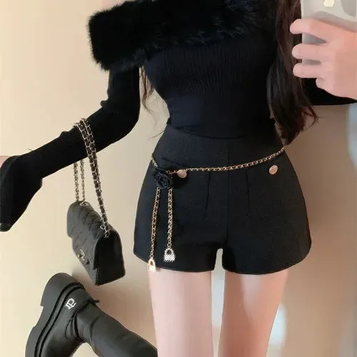 White Tweed High Waist Straight Short