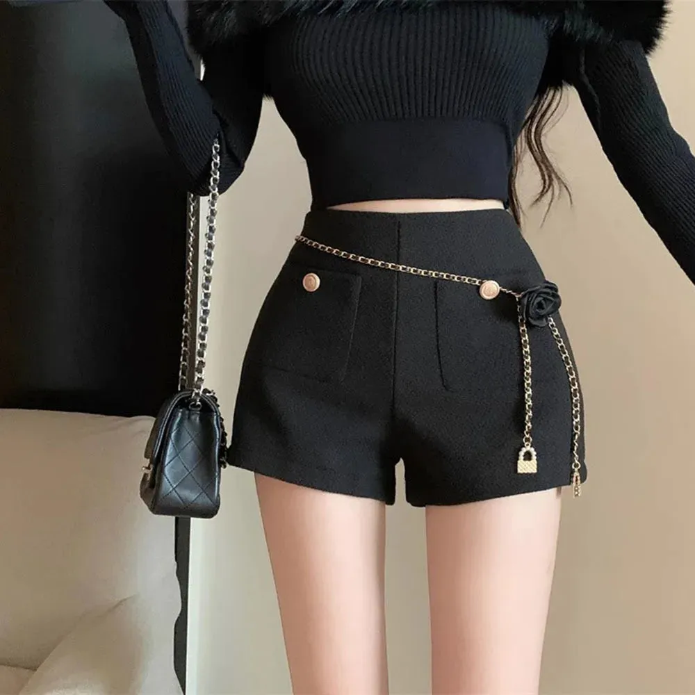 White Tweed High Waist Straight Short