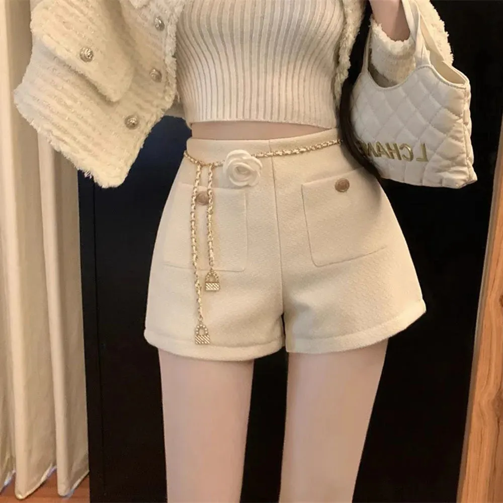 White Tweed High Waist Straight Short