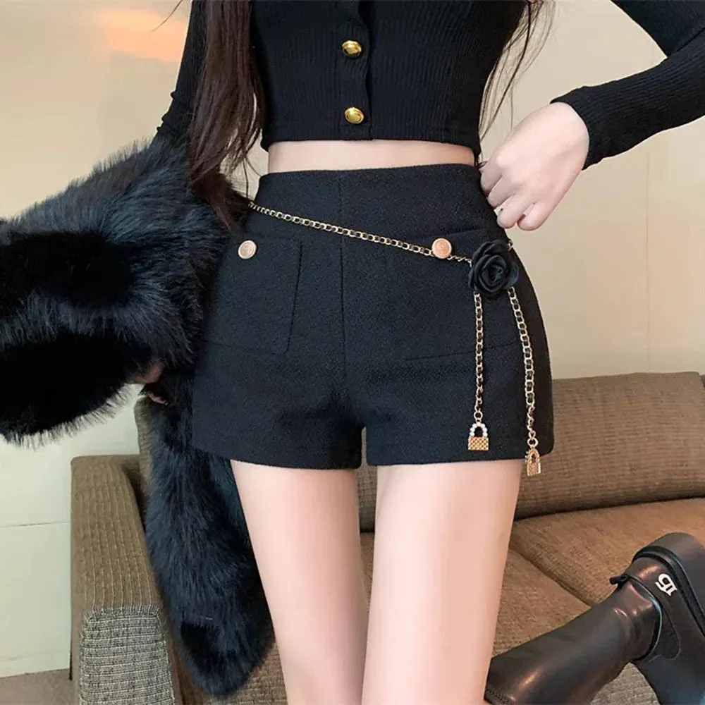 White Tweed High Waist Straight Short