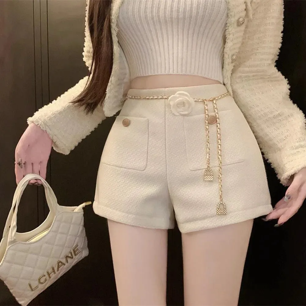 White Tweed High Waist Straight Short