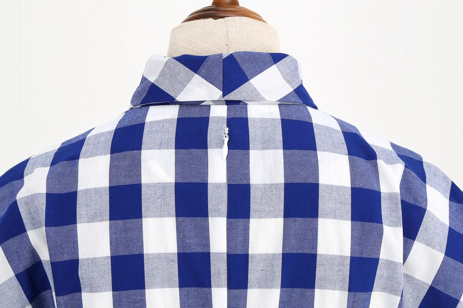 Women Tie Neck Vintage Pink Plaid Dress Buttons Down 50s Flared A-Line Prom Swing Dress