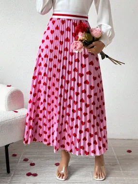 Women's Love Heart Printed Pleated Skirt